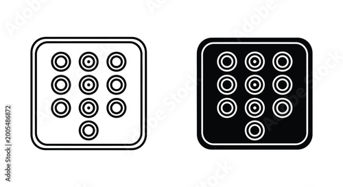 Tableau sur toile Minimalist numeric keypad and dial pad icons in outline and solid glyph styles for secure PIN entry, mobile app interface, and telecommunication UI design
