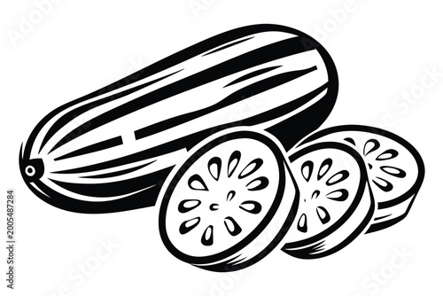 Organic Courgette Slices Vector Illustration in Monochrome Hand-Drawn Style