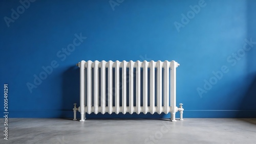 White radiator against blue wall