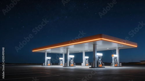 Gas station at night under starry sky