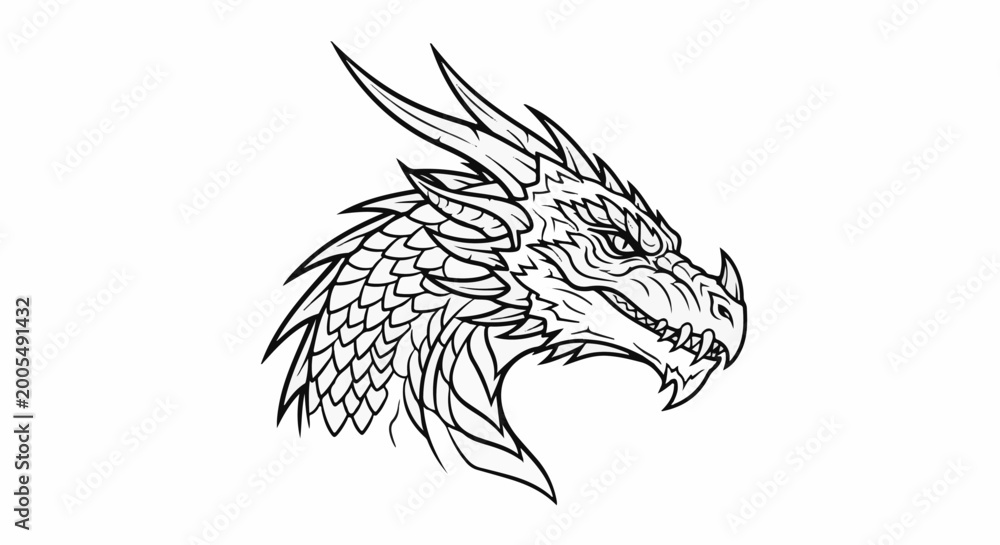 Obraz premium Fierce dragon head, detailed scales, sharp teeth, menacing eyes, spiky crest