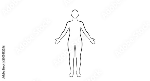 Quadro su tela Minimalist black line drawing of a standing human body outline on a white backgr