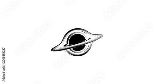 Photos Hand Drawn Black Hole Illustration with Swirling Accretion Disk on White Backgro