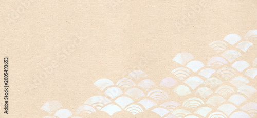 Cuadro en lienzo 手描きの和柄の背景素材。クラフト紙の背景にかすれたレトロな表現。和風、伝統的、日本、紋様、青海波、夏