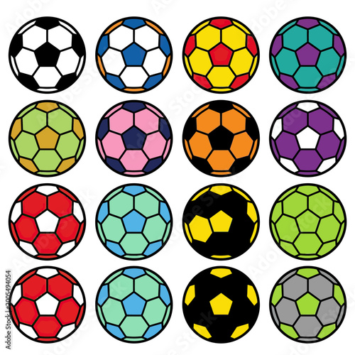 Vector Pattern of Colorful Soccer Balls in Modern Geometric Style for Sports Branding and Web Design