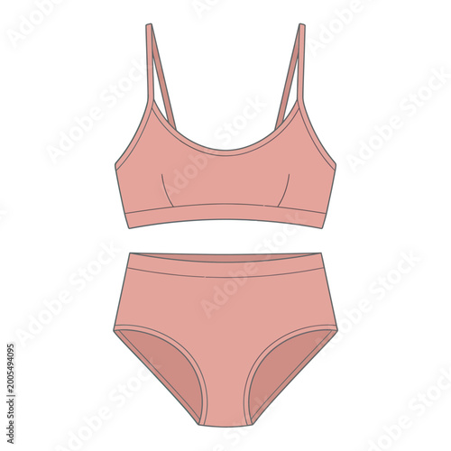 Minimalist Vector Illustration of Bikini Set in Soft Pink in Modern Style for Swimsuit Fashion