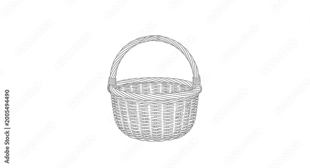Obraz premium Line art drawing of an empty wicker basket