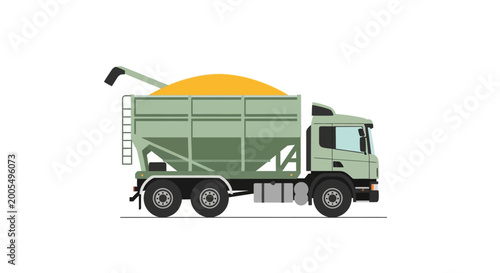 Side view illustration of a green agricultural truck transporting harvested grain