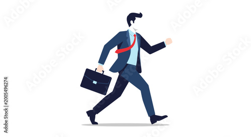 Fotografija A determined businessman walking quickly with a briefcase