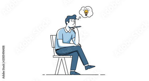 Foto Man with an idea lightbulb above his head illustrates creative thinking and problem solving