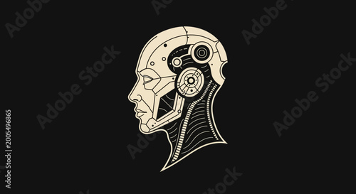 Foto Robotic Head Profile Illustration - Futuristic Technology Concept