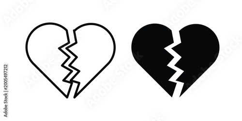 Foto Broken heart icon black and white