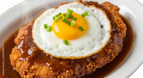 Fried chicken katsu with egg and sauce