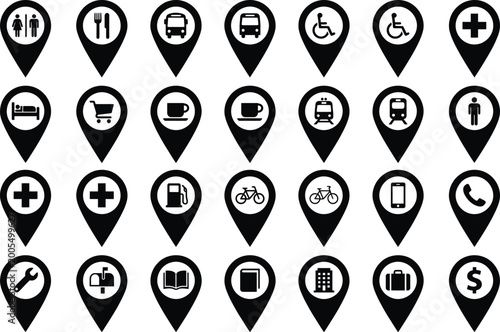 Free Download Collection of black location pin with various service symbols map marker information - GFXLoad