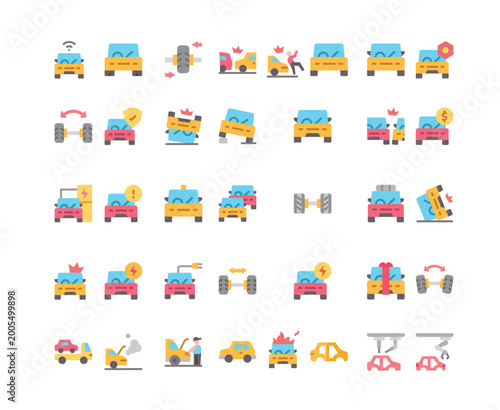 Colorful Transportation and Vehicle Icons Set – Cars, Traffic, Travel and Road Elements Vector Collection