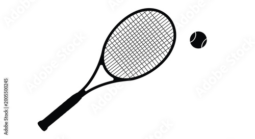 Konstfotografi Tennis racket and ball silhouette on a white background sports equipment illustr