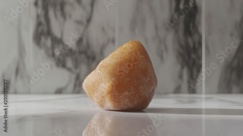 Rough, light orange, triangular object on white surface