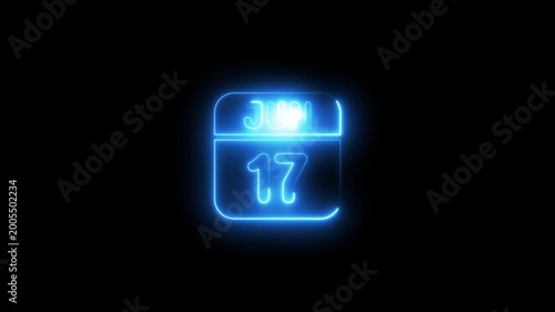 Neon Calendar June 17 Glowing Blue Date Night Background