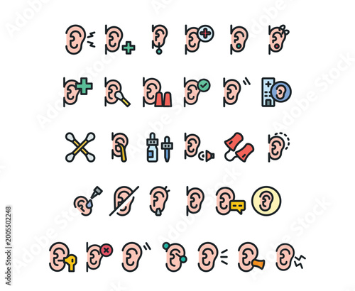 Human Ear and Hearing Line Icons Set – Audio, Deafness, Accessibility and Sound Awareness Vector Collection