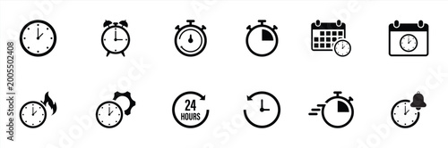 Time Icon Set – Clock Timer Schedule Deadline and Productivity Management Symbols Collection