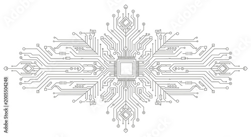 Obraz na plátně Abstract circuit board design with central computer chip