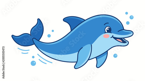 Flat Vector Illustration of Cartoon Dolphin