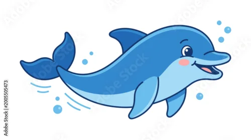 Fototapeta na wymiar Flat Vector Illustration of Cartoon Dolphin