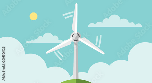 Εκτύπωση καμβά Wind turbine generating clean renewable energy in a flat design illustration