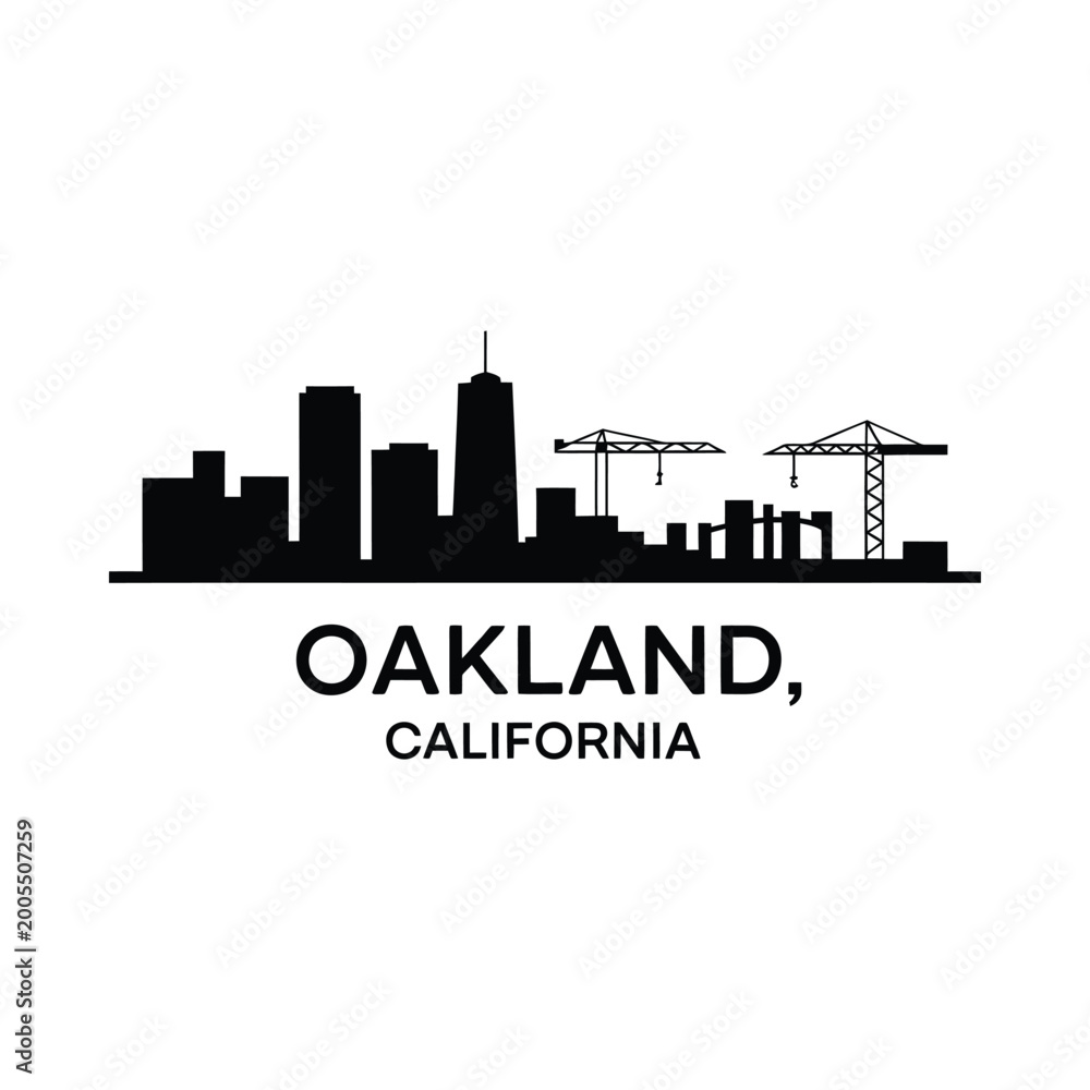 Fototapeta premium Oakland california skyline silhouette with construction cranes