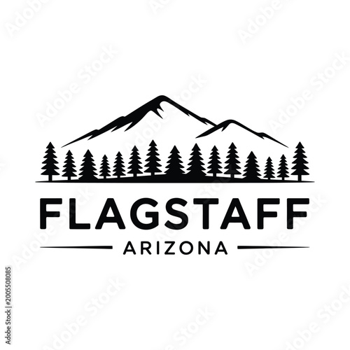 Obraz na plátně Flagstaff Arizona logo with mountain and pine tree silhouette on white