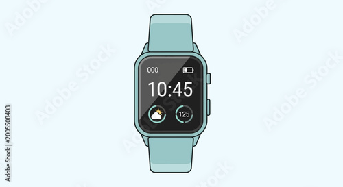 Flat vector illustration of a modern digital smart watch with health tracking features.