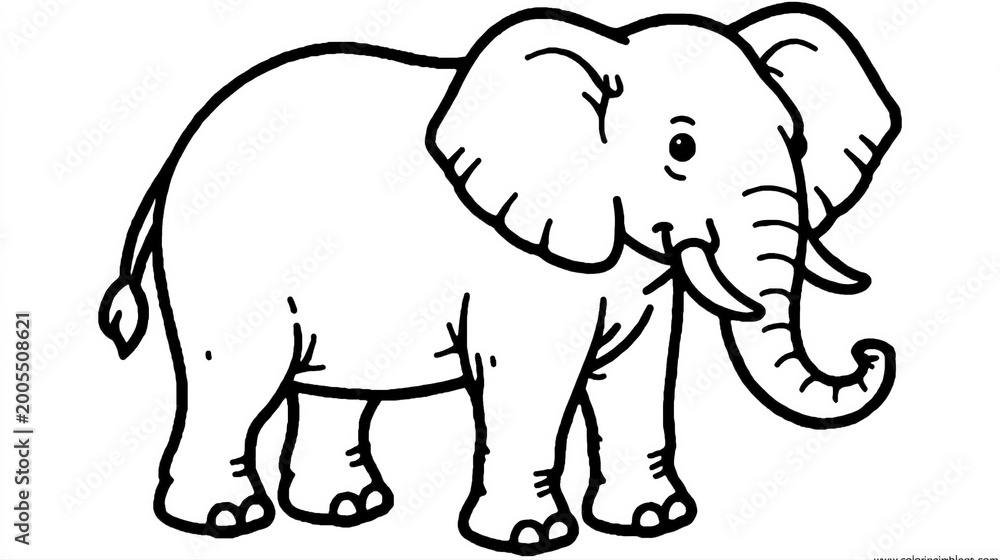 Fototapeta premium Simple Outline Drawing of a Friendly African Elephant, Ideal for Coloring Books and Children's Educational Materials