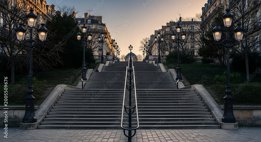 Fototapeta premium Stairway to the Sky - A Parisian Urban Landscape.