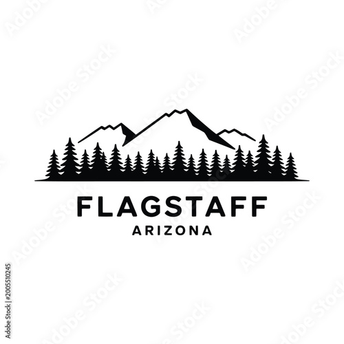Bild auf Leinwand mountain and pine tree silhouette with flagstaff arizona text