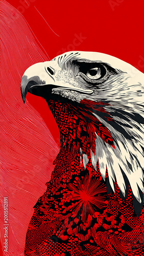 Majestic Eagle Portrait Graphic Illustration in Red Black and White