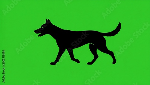 A black dog silhouette on a green and white background