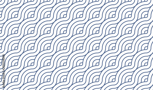 Seamless Japanese Seigaiha Wave Pattern, Indigo Blue Traditional Oriental Ocean Motif, Classic Geometric Water Background for Navy Design 