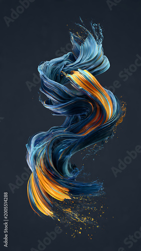 Abstract Dynamic Fluid Motion with Blue and Gold Paint Swirls
