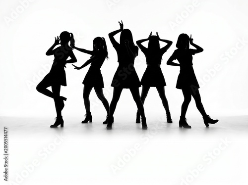 female idol group silhouette  female icon dancing and posing  vector icon isolated on white background