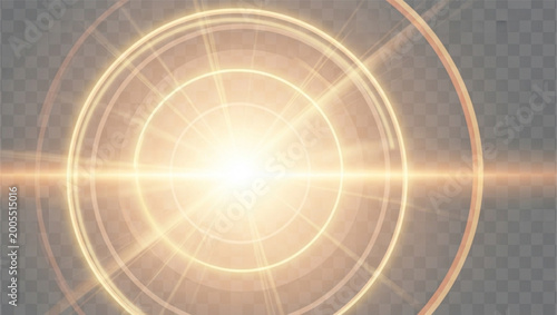 Bright glowing circular light effect isolated on transparent background