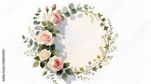 Sophisticated fine art floral border with intricate watercolor textures and realistic details.