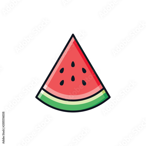 A vibrant cartoon slice of fresh watermelon with seeds.