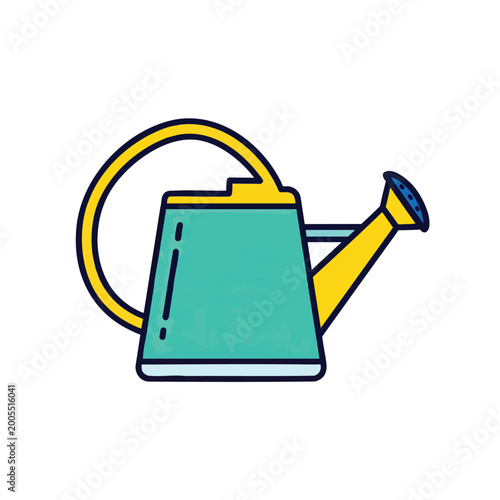 Illustration of a yellow and green garden watering can.