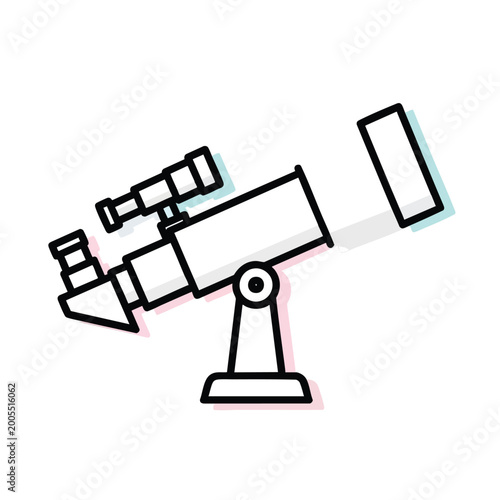 Minimalist outline icon of an astronomical telescope for stargazing and space observation.