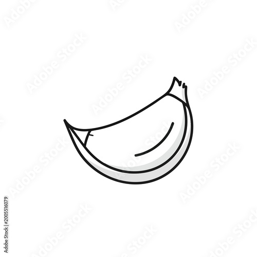 Simple line art illustration of a single peeled garlic clove.