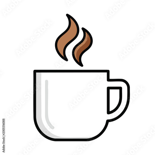 Minimalist vector illustration of a steaming hot cup of coffee.
