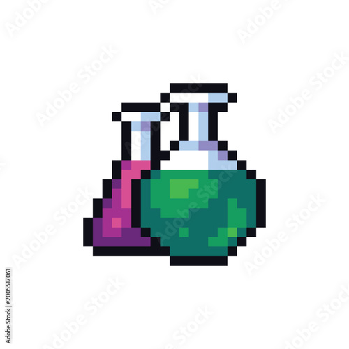 Pixel Art Chemistry Flask Icon Set Laboratory Glassware 8 Bit
