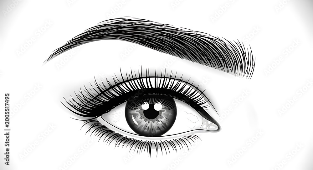 Fototapeta premium Close up view of a woman eye with mascara showing detailed eyelashes and blue iris beauty