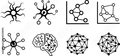 Set of vector illustrations of neural network and brain concepts with eps vector.