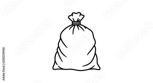 Basic black and white line art illustration of a tied cloth sack or bag on a plain white background for farm icons.